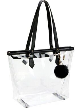 Stylish Large Clear Shoulder Bag with Plush Pendant | Transparent Tote Handbag